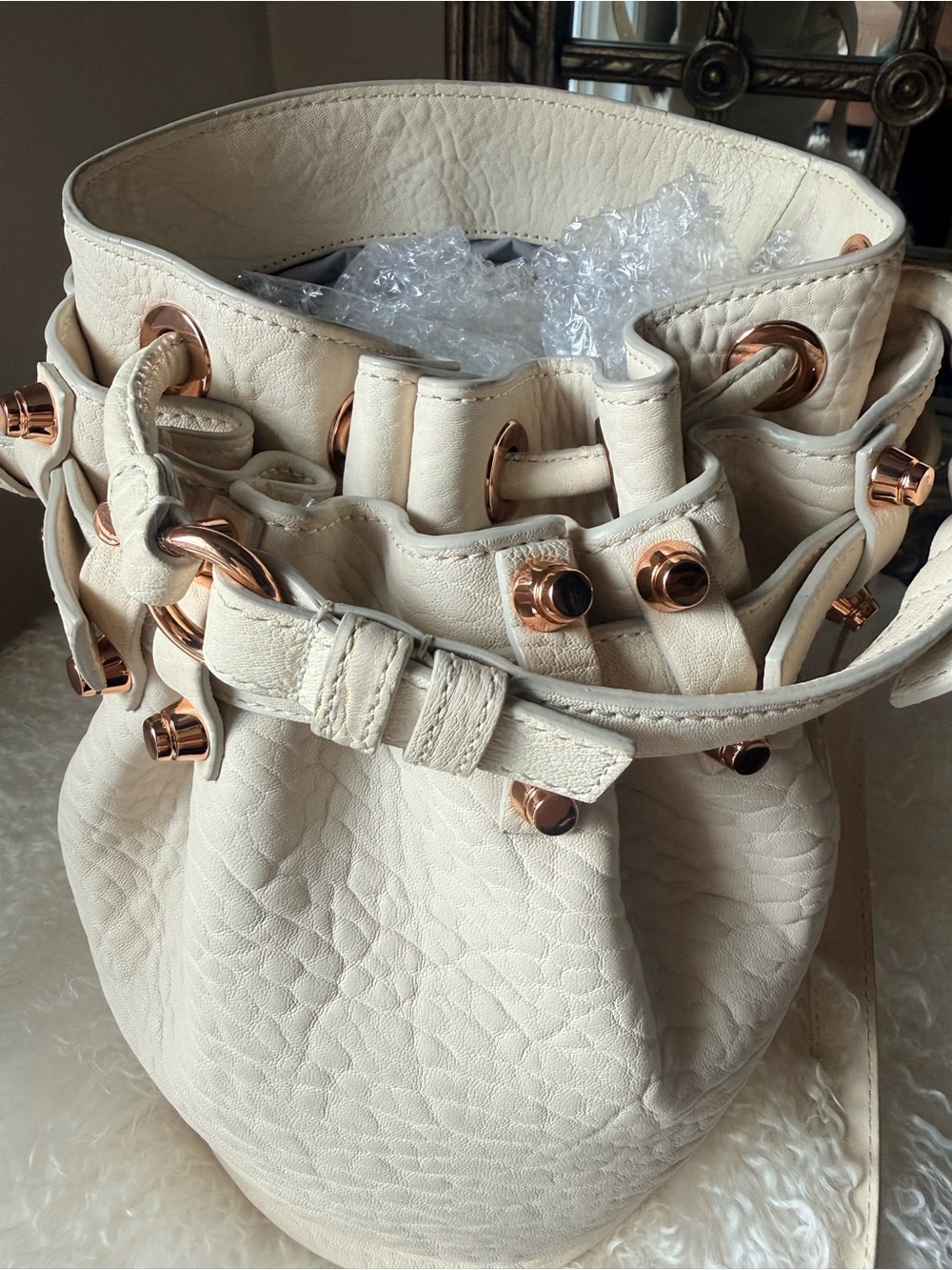 ARCHIVAL Alexander Wang Diego Bucket Bag Latte Rose Gold